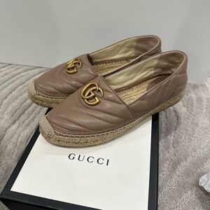 GUCCI Nappa Matelasse GG Marmont Espadrilles 38.5 Porcelain Rose
